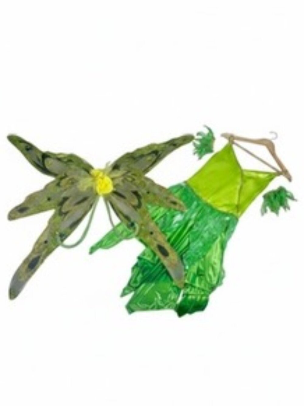 Women's Green & Gold Fairy Tinkerbell Butterfly Costume w/ Wings